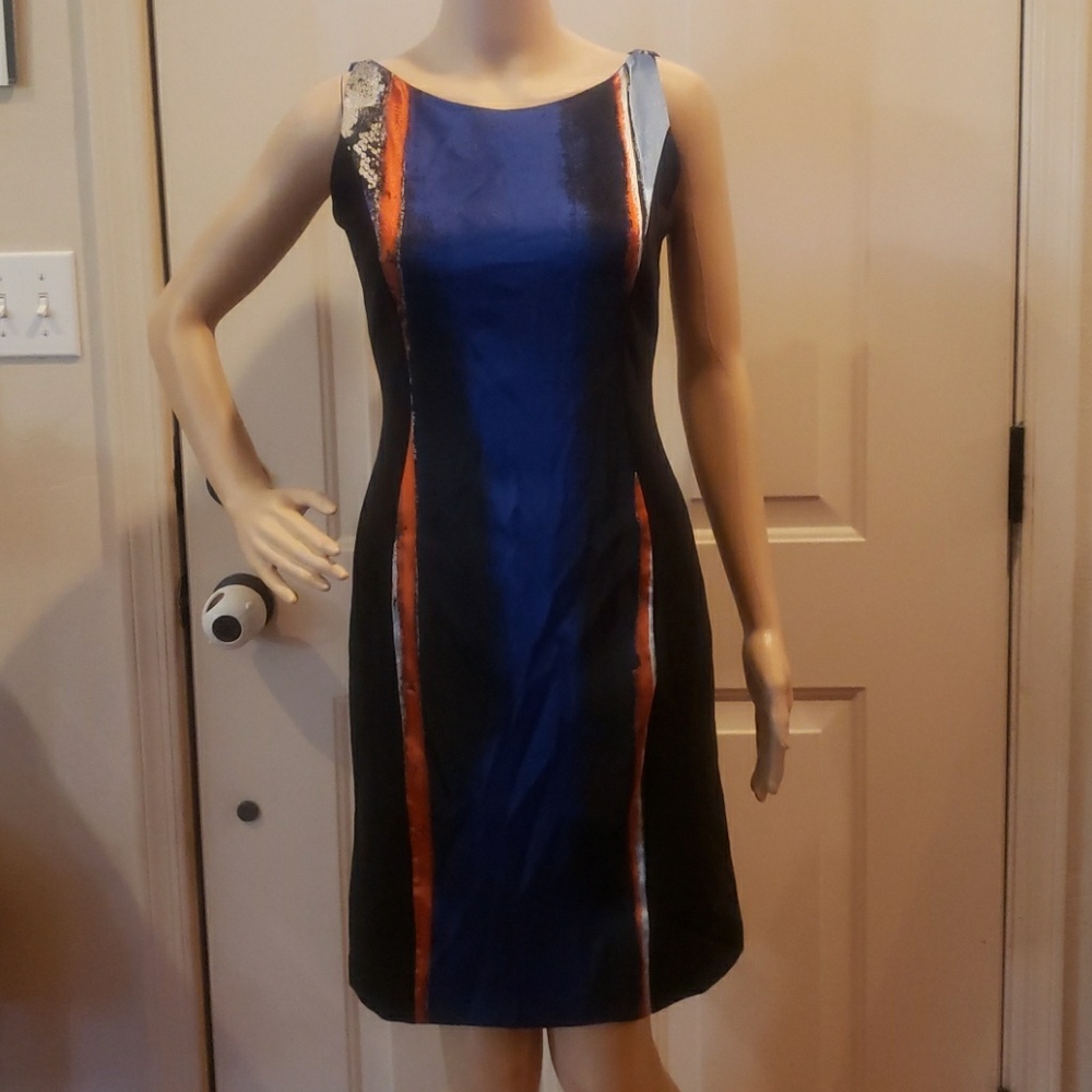Elie Tahari Blue Black Orange Bodycon Dress